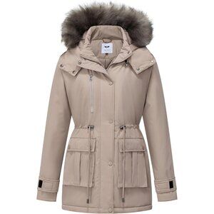 👑Women's Khaki Winter Coat Warm Puffer Jacket Thicken Parka with Removable Hood